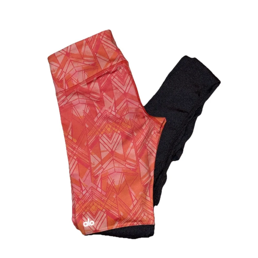 ALO YOGA GUAVA INDIO RIBBED GODDESS LEGGING ORANGE GRAY COLOR SIZE XS